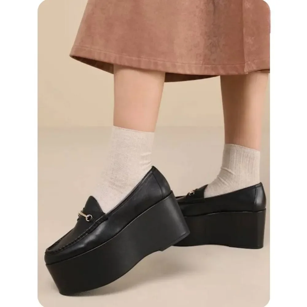 NEW Steve Madden Leather Bit Buckle Extreme Platform Wedge Loafer Size 9